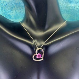 14K Gold Created Pink Sapphire & Diamond Pendant